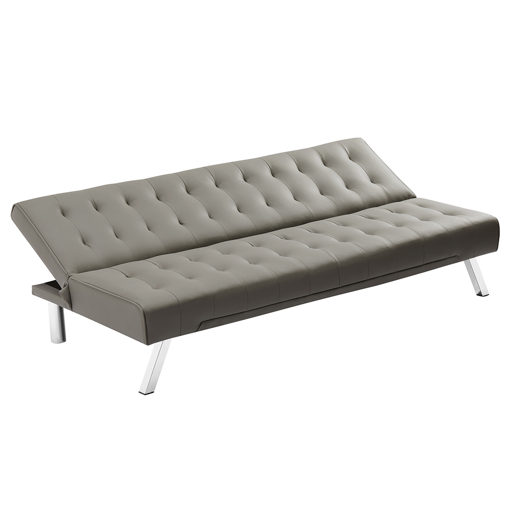 2-Seat PU Leather Armless Sofa Bed with Solid Wood Frame and Metal Legs, for Living Room, Bedroom, Office, Apartment - Gray