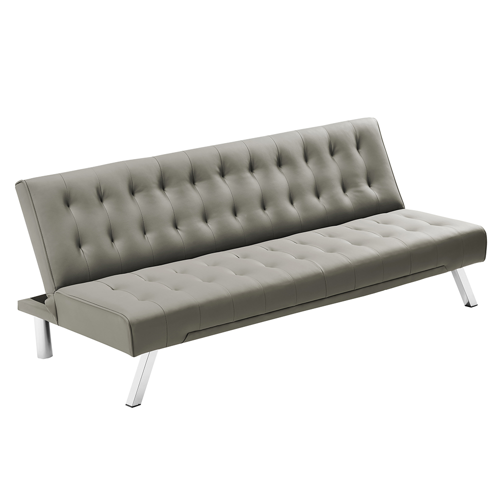 2-Seat PU Leather Armless Sofa Bed with Solid Wood Frame and Metal Legs, for Living Room, Bedroom, Office, Apartment - Gray