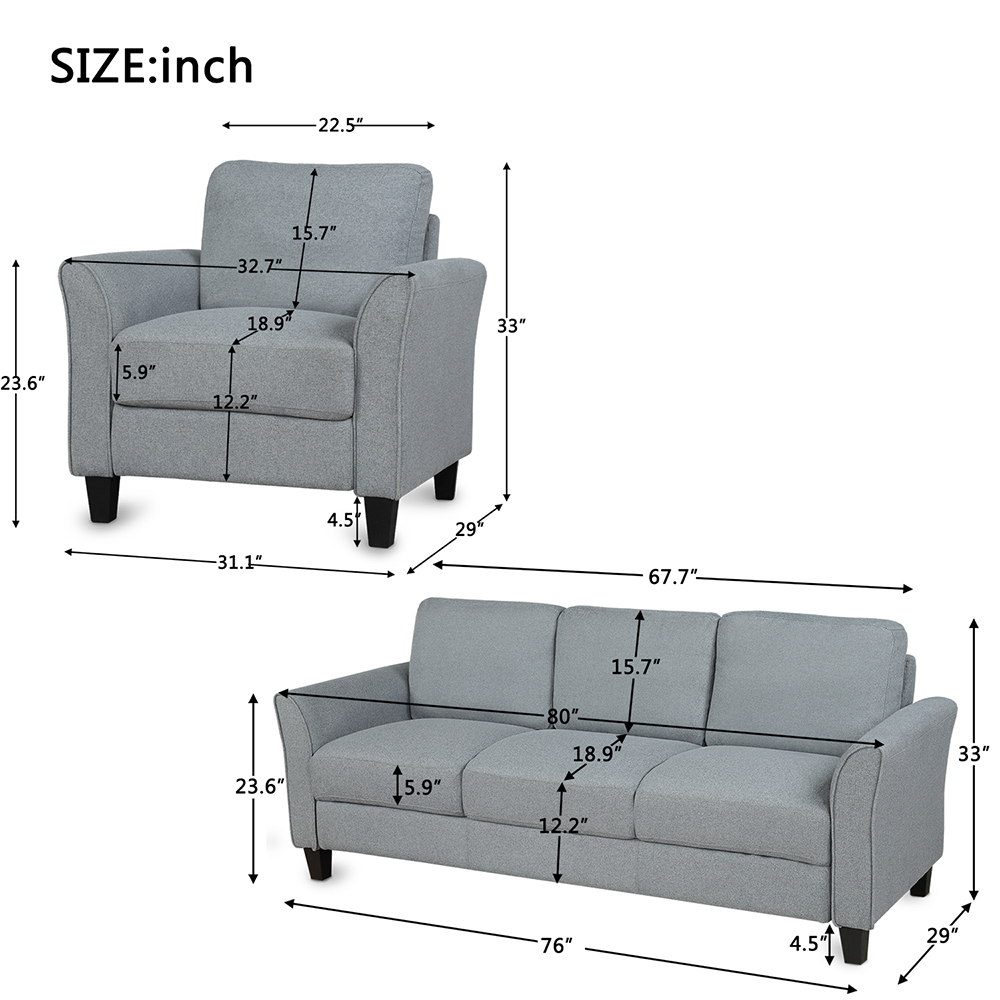 1+3-Seat Linen Upholstered Sofa with Wooden Frame, for Living Room, Bedroom, Office, Apartment - Dark Gray