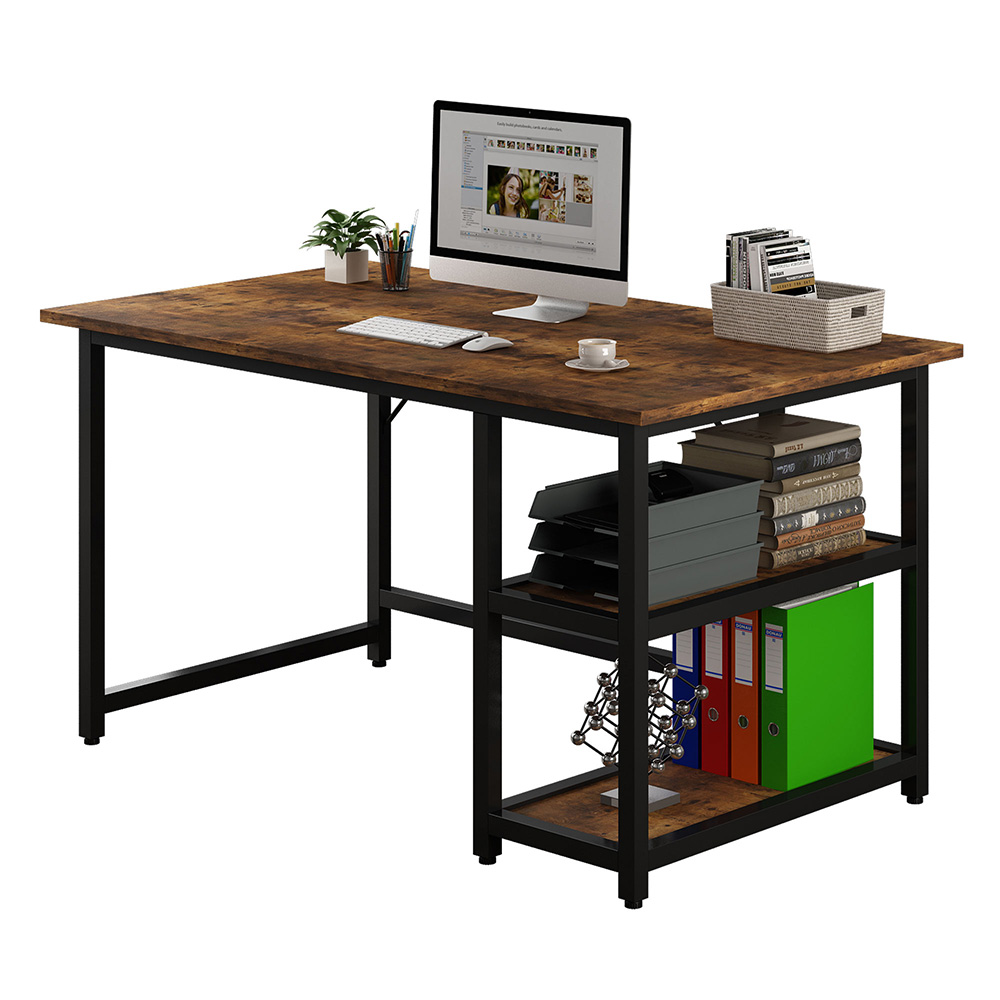 47" Home Office Computer Desk with Reversible 2-Layer Storage Shelves, and Metal Frame - Brown