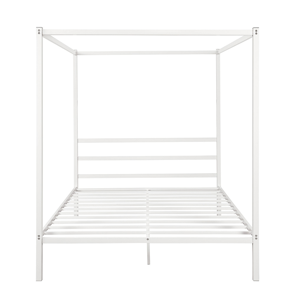 Queen Size Metal Canopy Platform Bed Frame with Built-in Headboard, and Metal Slats Support, No Spring Box Required (Frame Only) - White