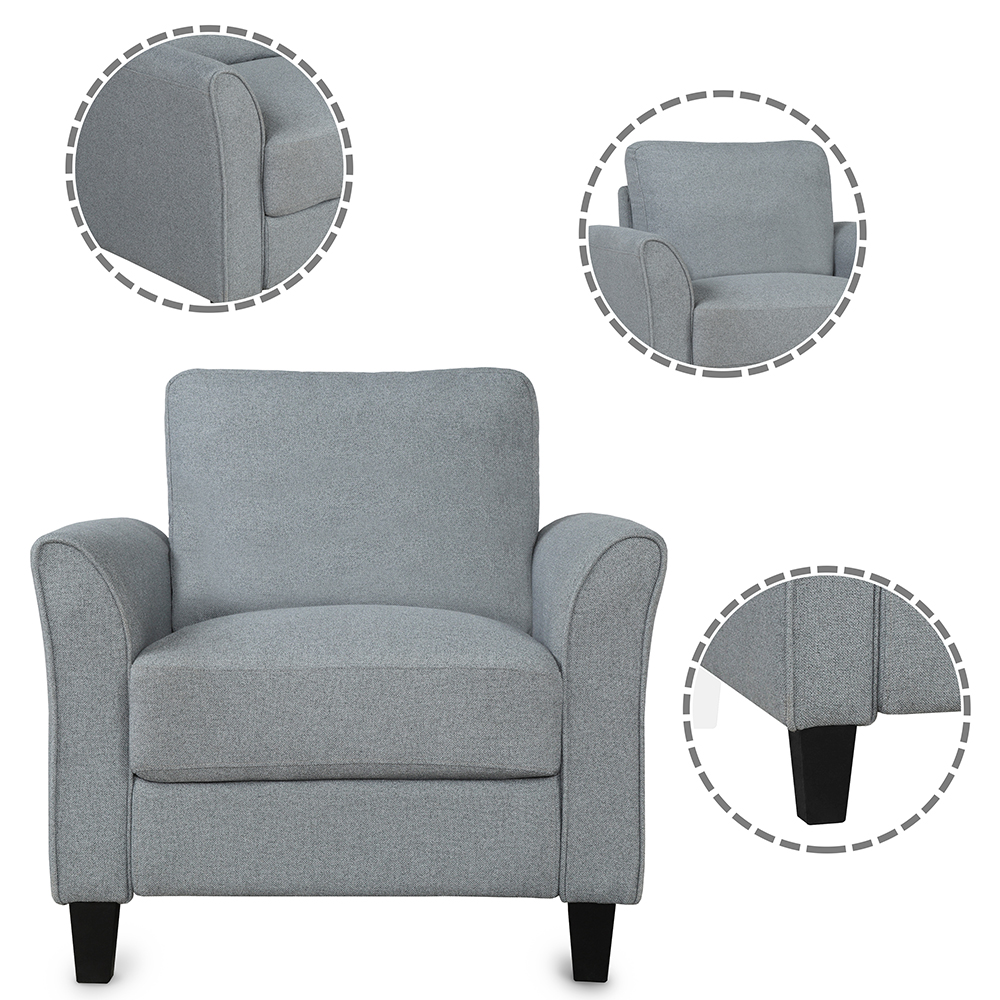 1+3-Seat Linen Upholstered Sofa with Wooden Frame, for Living Room, Bedroom, Office, Apartment - Dark Gray