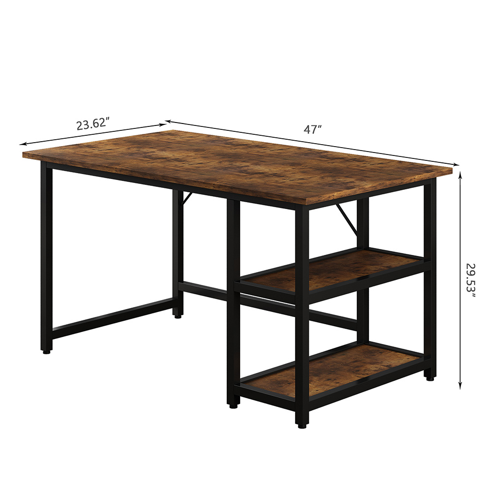 47" Home Office Computer Desk with Reversible 2-Layer Storage Shelves, and Metal Frame - Brown