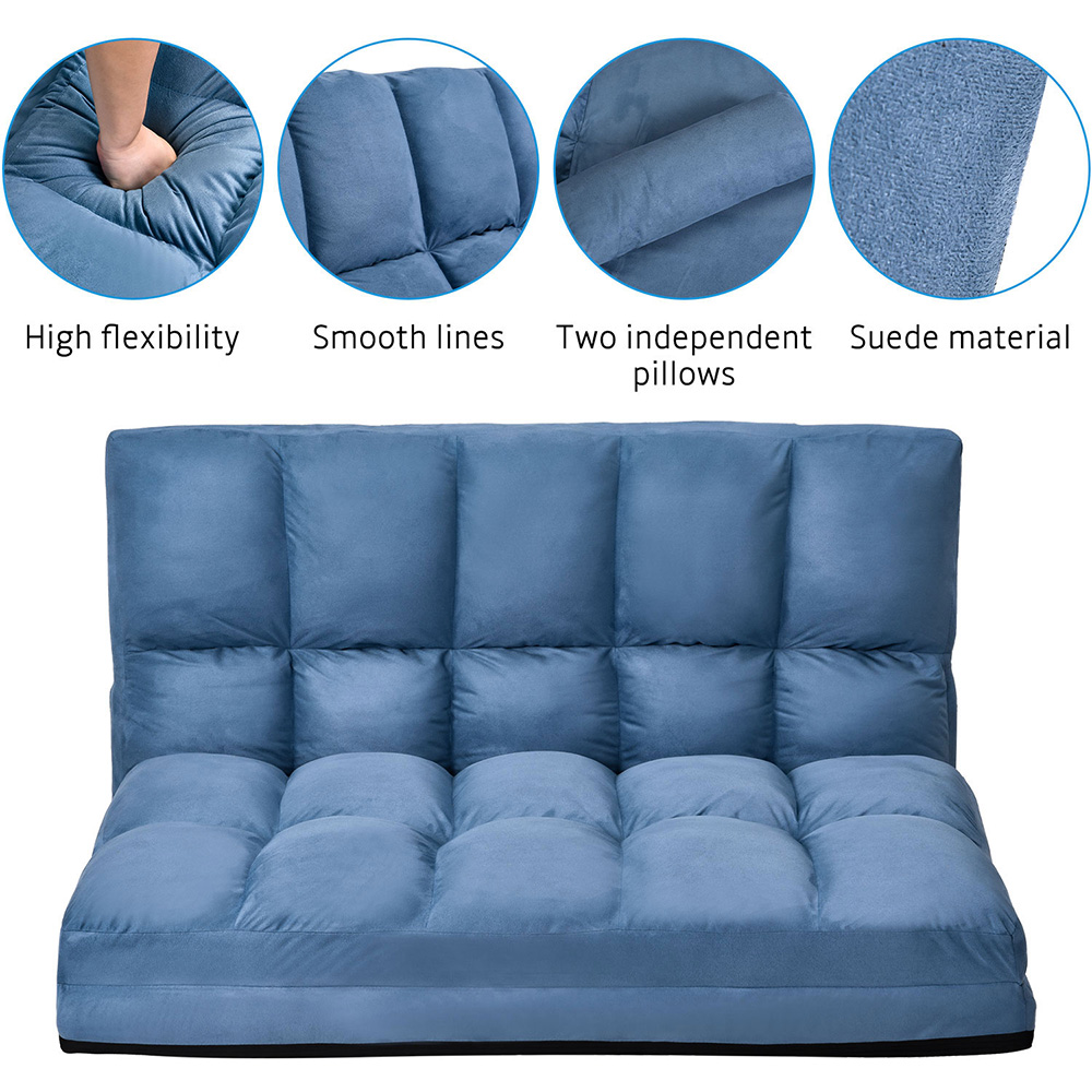 71" 2-Seat Suede Floor Sofa Bed with 2 Pillows, for Living Room, Bedroom, Office, Apartment - Blue
