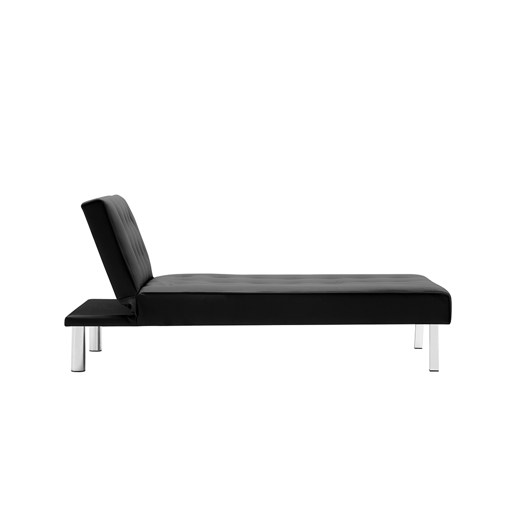1-Seat PU Leather Armless Chaise with Solid Wood Frame and Metal Legs, for Living Room, Bedroom, Office, Apartment - Black