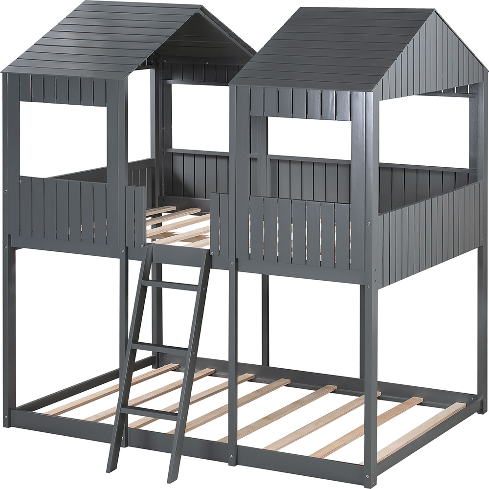Full-Over-Full Size Bunk Bed Frame with Roof, and Wooden Slats Support, No Spring Box Required (Frame Only) - Gray