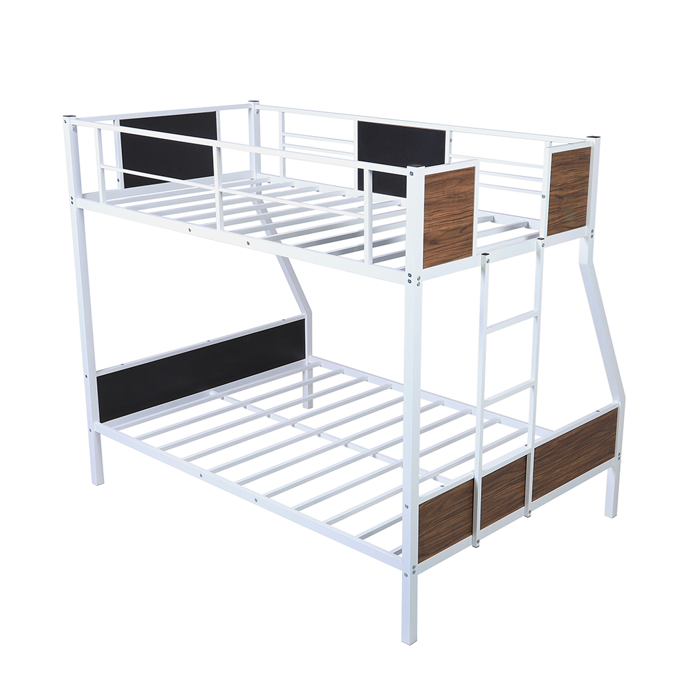 Twin-Over-Full Size Bunk Bed Frame with Ladder, and Metal Slats Support, No Spring Box Required (Frame Only) - White