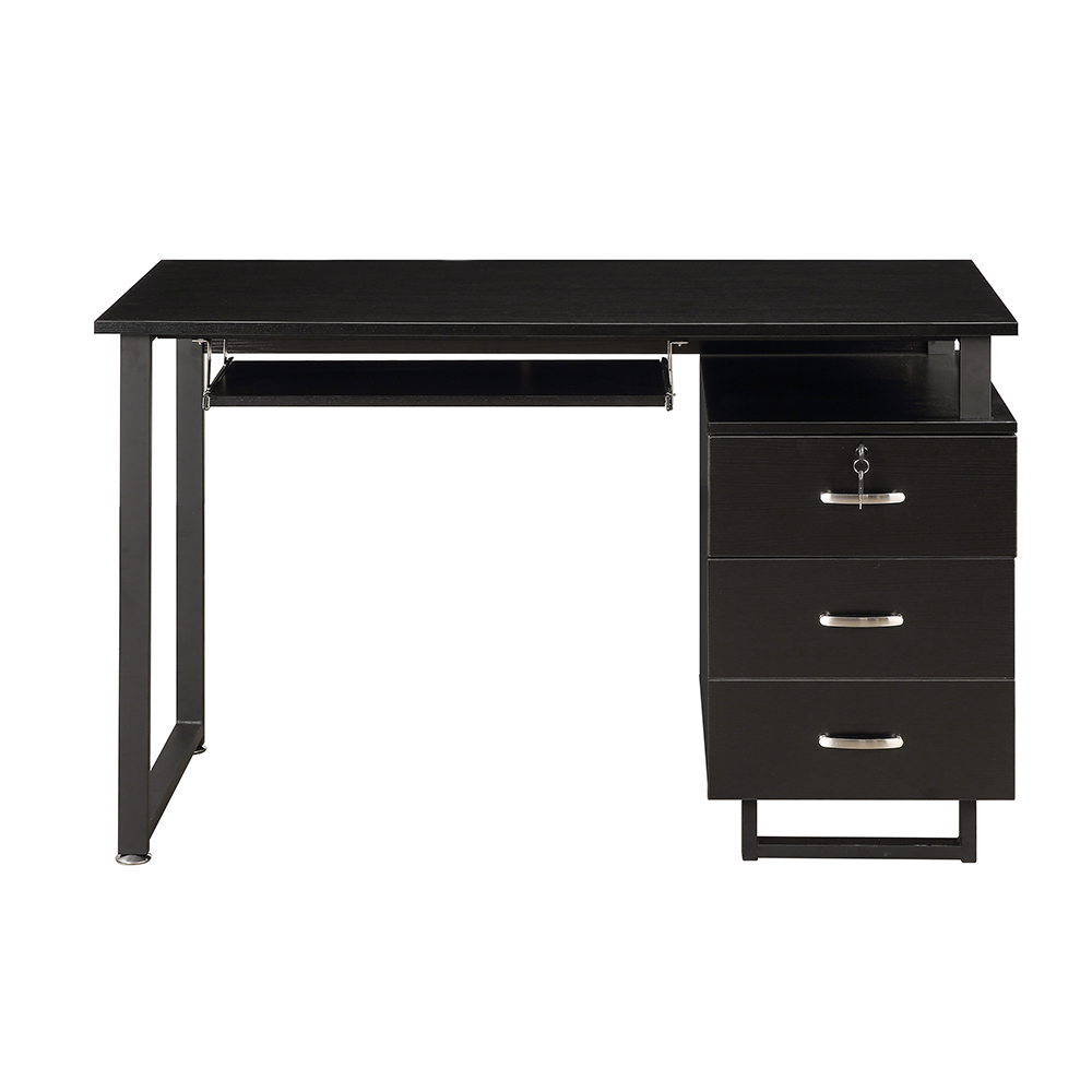 U-STYLE Home Office Wooden Computer Desk with 3 Storage Drawers and Keyboard Tray - Black