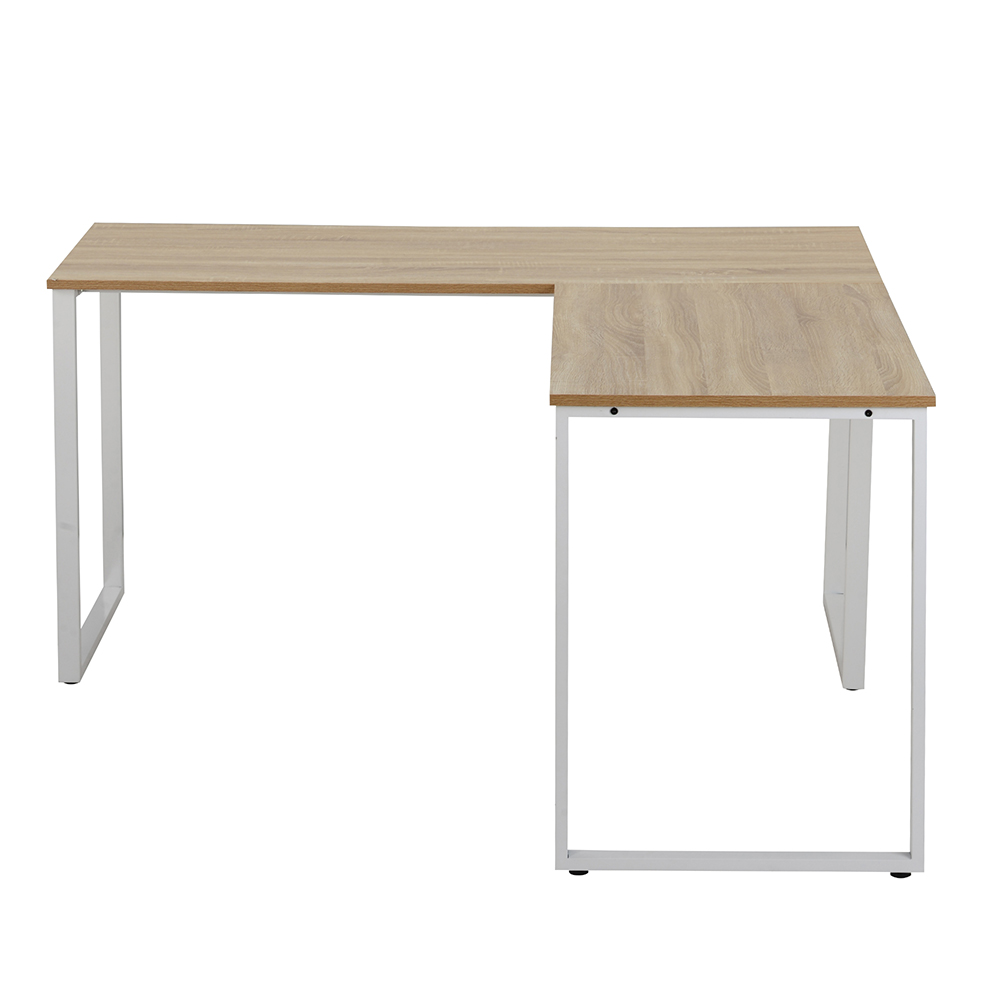 U-STYLE Home Office L-shape Computer Desk with Wooden Tabletop and Metal Legs - Oak