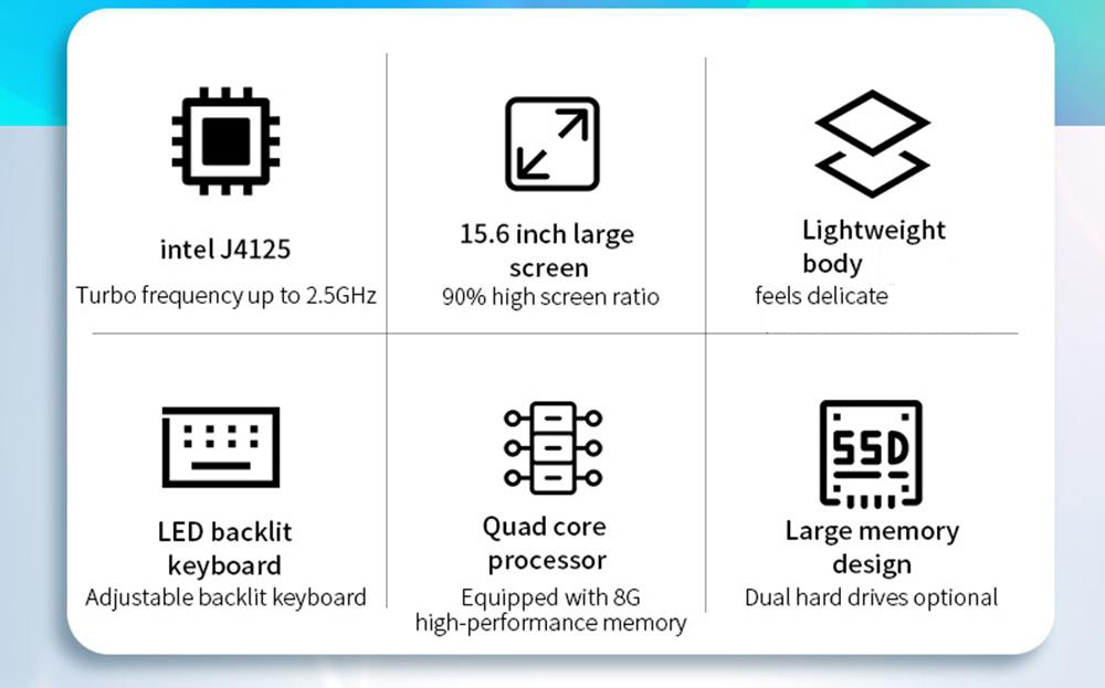 Cenava PA156G Laptop Intel Celeron J4125 15.6 Inch 1920*1080 Windows 10 8GB RAM 512GB SSD - Silver