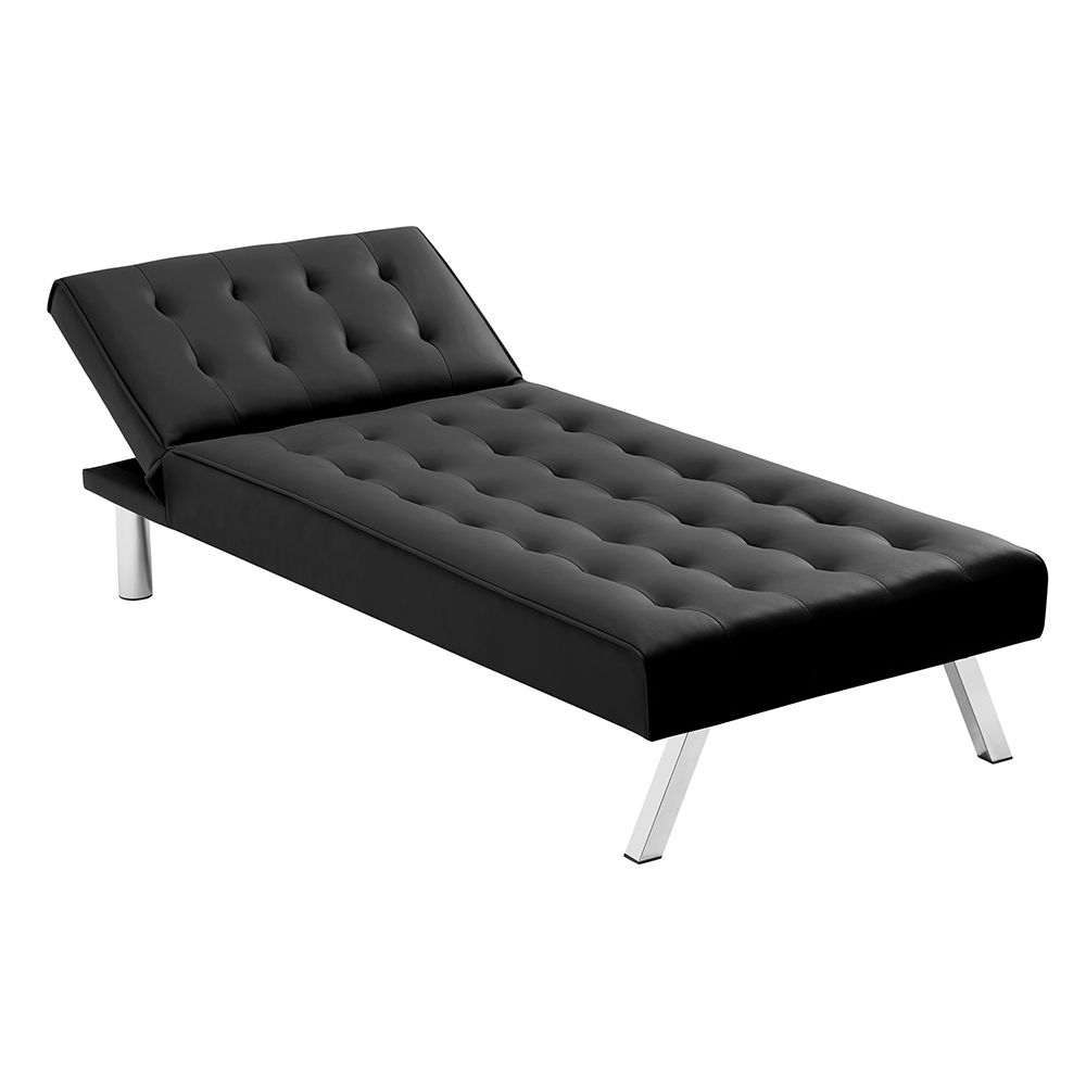1-Seat PU Leather Armless Chaise with Solid Wood Frame and Metal Legs, for Living Room, Bedroom, Office, Apartment - Black