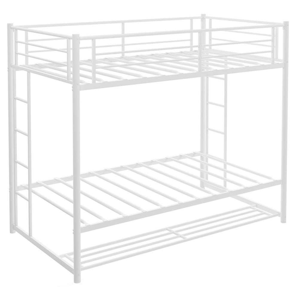 Twin-Over-Twin Size Metal Bunk Bed Frame with Ladder and Storage Bottom Shelf, No Spring Box Required (Frame Only) - White
