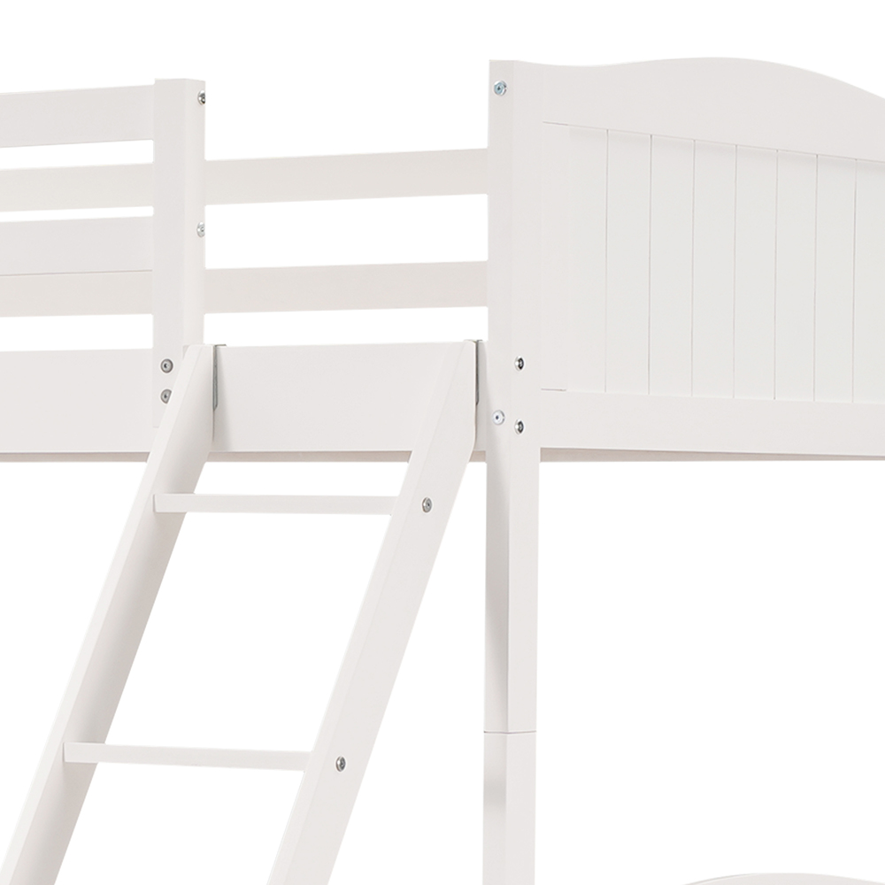 Twin-Over-Twin/Full Size Convertible Bunk Bed Frame with Ladder, and Wooden Slats Support, No Spring Box Required (Frame Only) - White