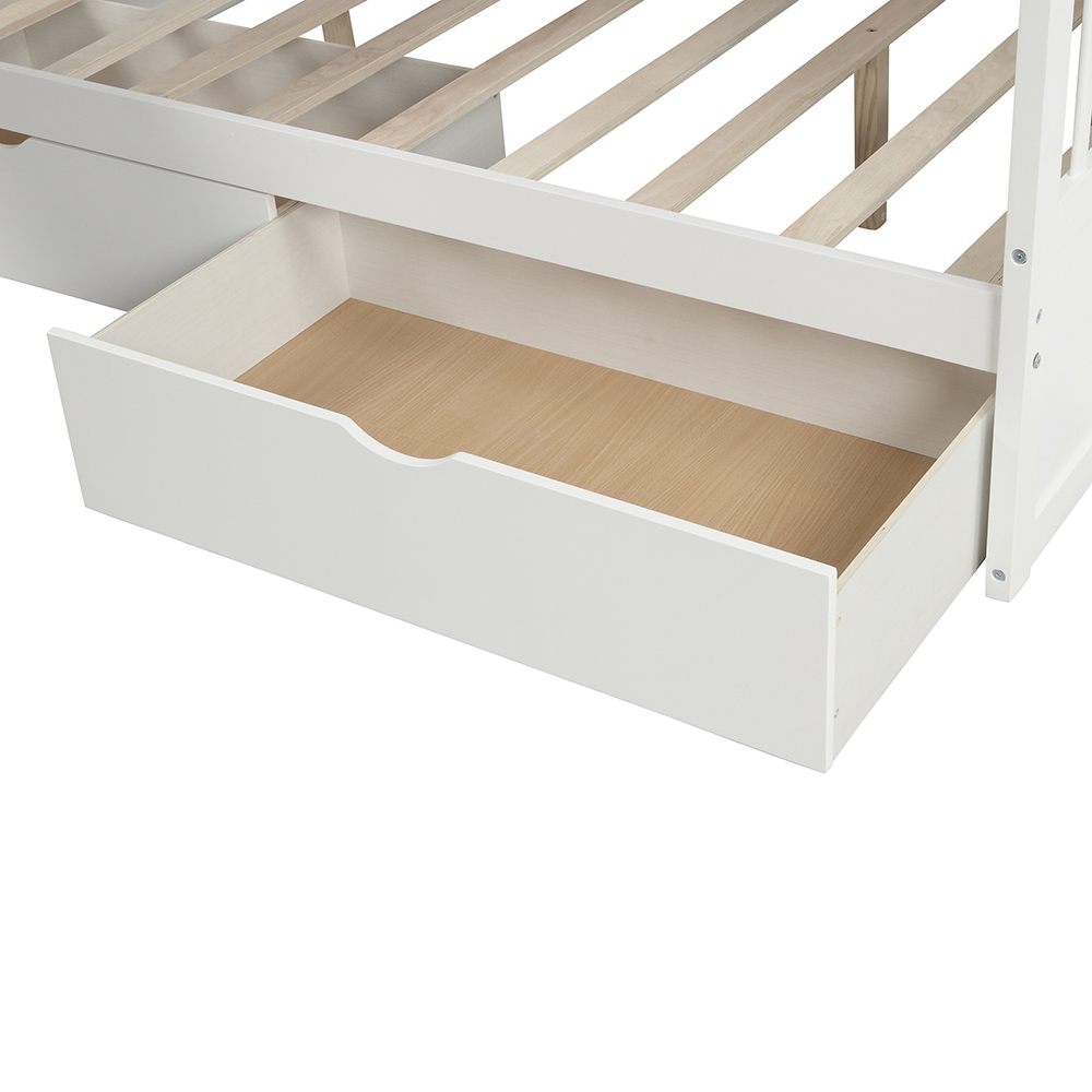 Twin-Over-Full Size Bunk Bed Frame with 2 Drawers, Storage Stairs, and Wooden Slats Support, No Spring Box Required (Frame Only) - White