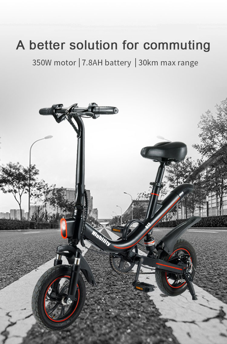 NIUBILITY B12 Electric Bicycle Pedal Assist Commuting Bike 7.8Ah Battery 350W Motor 25-30KM Travel mileage 12-inch Wheel 25Km/h Disk Brake Dual suspension - Black