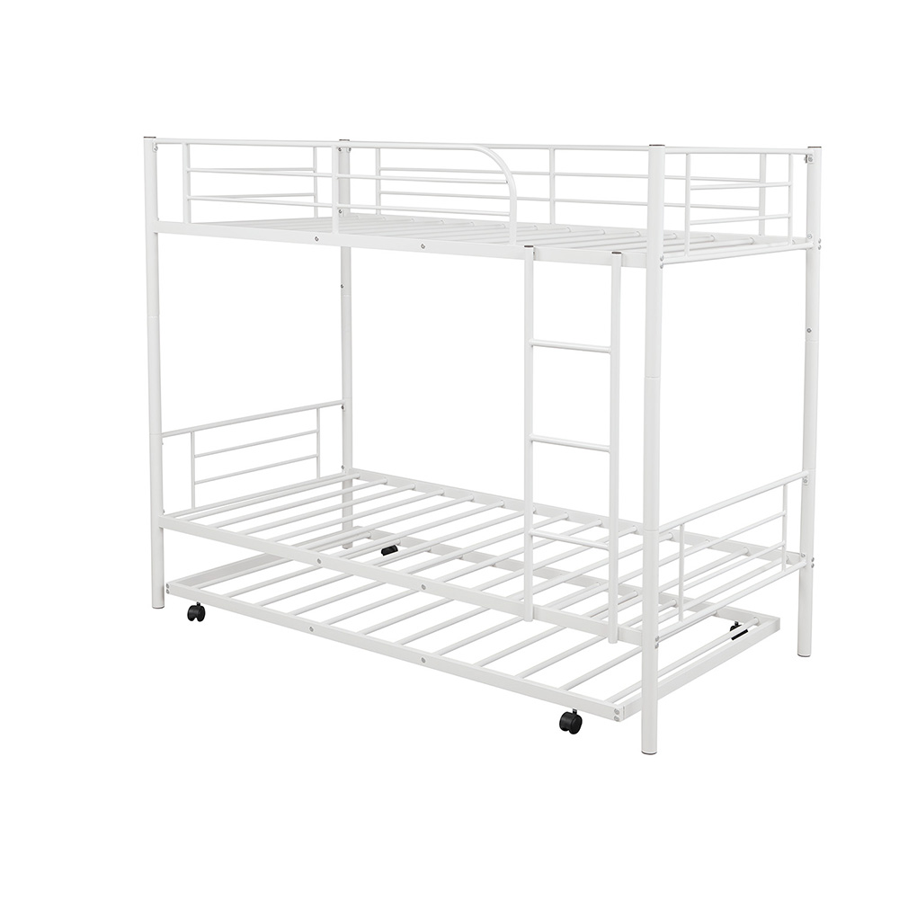 Twin-Over-Twin Size Bunk Bed Frame with Trundle Bed, and Metal Slats Support, No Spring Box Required (Frame Only) - White