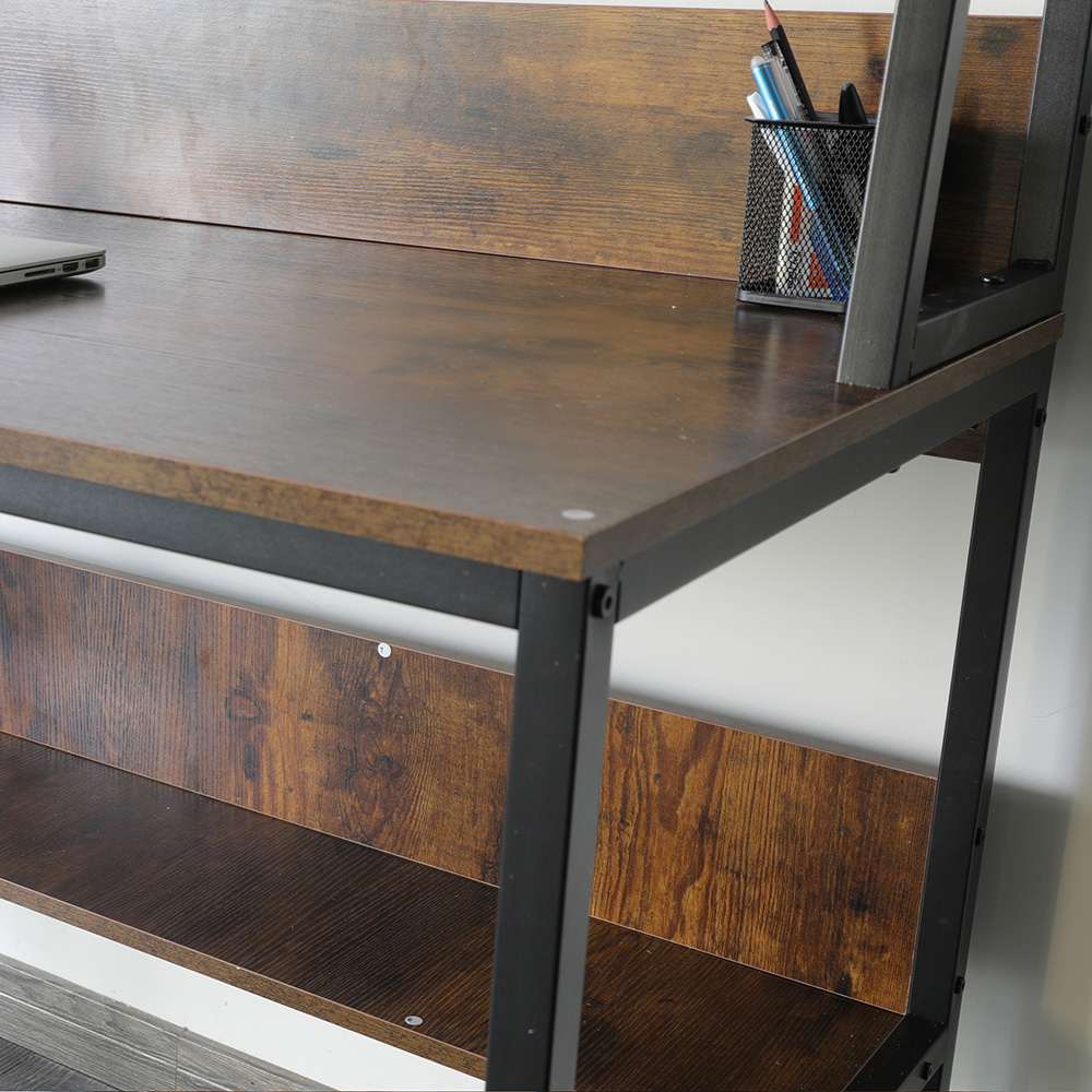 47" Home Office Computer Desk with Storage Shelves, Wooden Tabletop and Metal Legs - Walnut