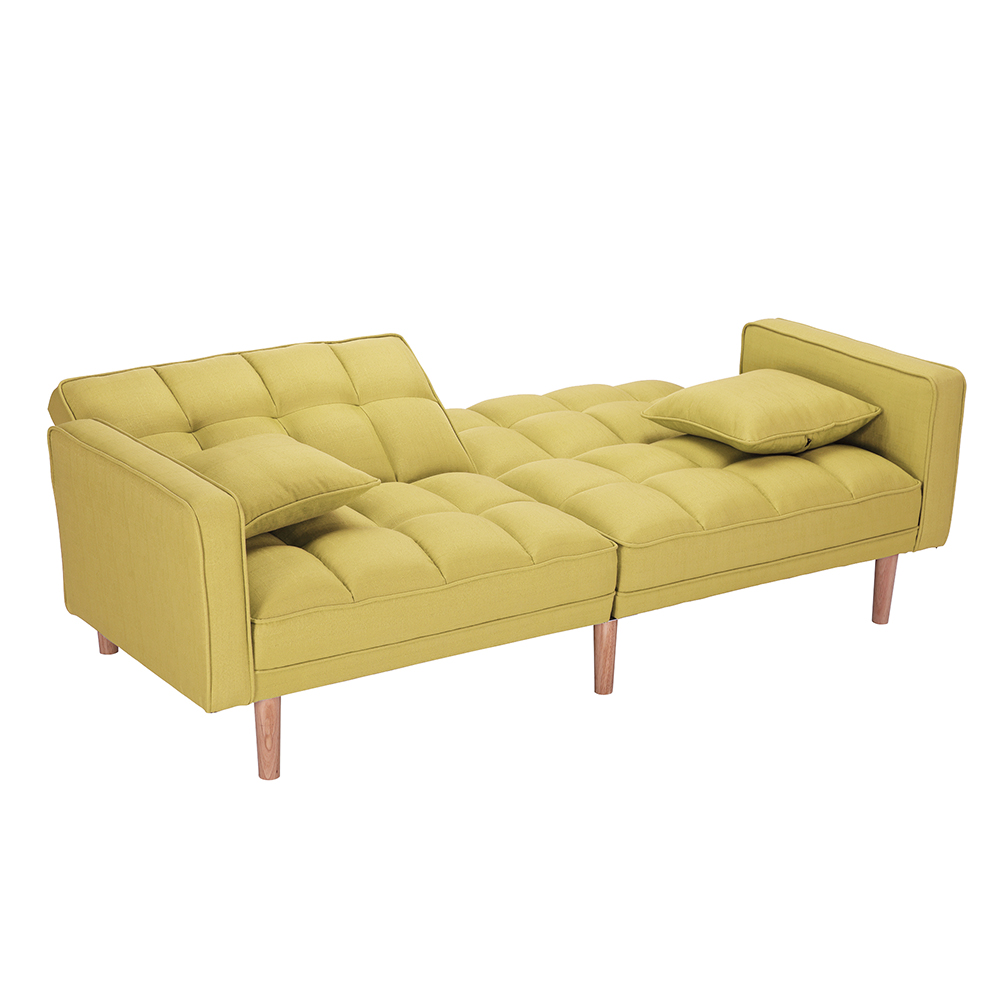 75" 2-Seat Linen Fabric Upholstered Sofa Bed, with Adjustable Backrest and Solid Wood Frame, for Living Room, Bedroom, Office, Apartment - Yellow