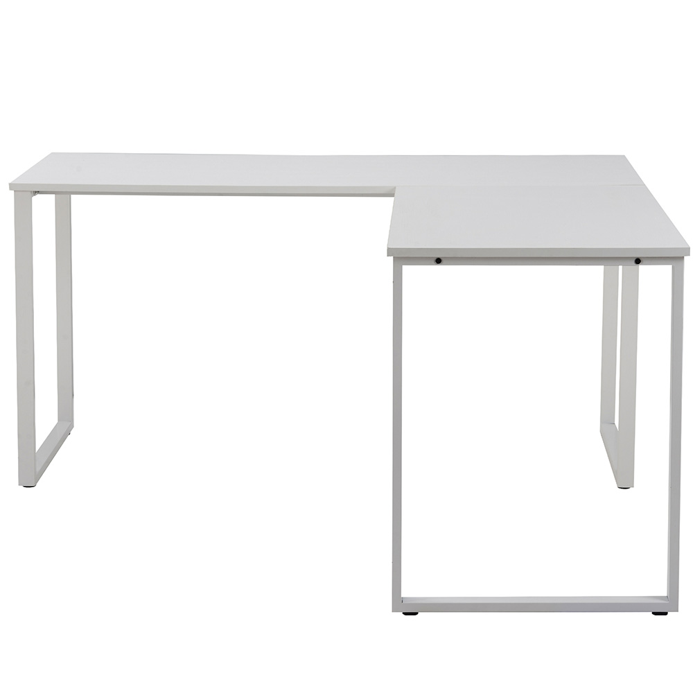 U-STYLE Home Office L-shape Computer Desk with Wooden Tabletop and Metal Legs - White