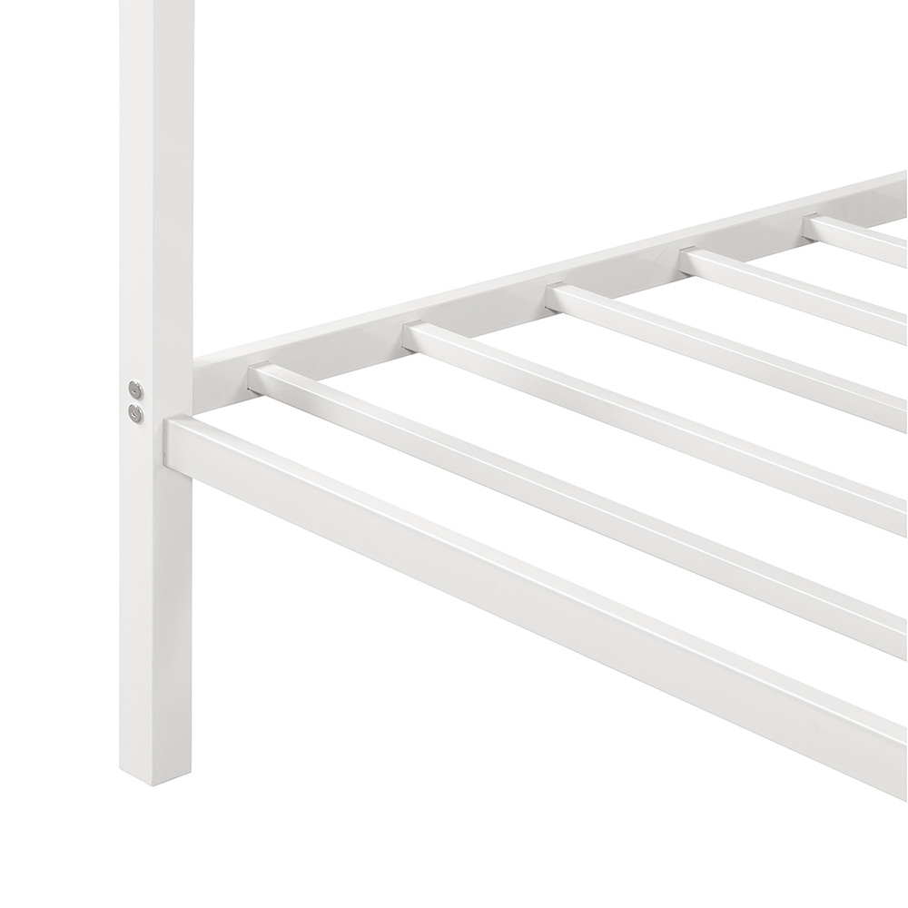 Queen Size Metal Canopy Platform Bed Frame with Built-in Headboard, and Metal Slats Support, No Spring Box Required (Frame Only) - White