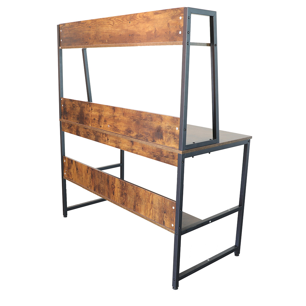 47" Home Office Computer Desk with Storage Shelves, Wooden Tabletop and Metal Legs - Walnut