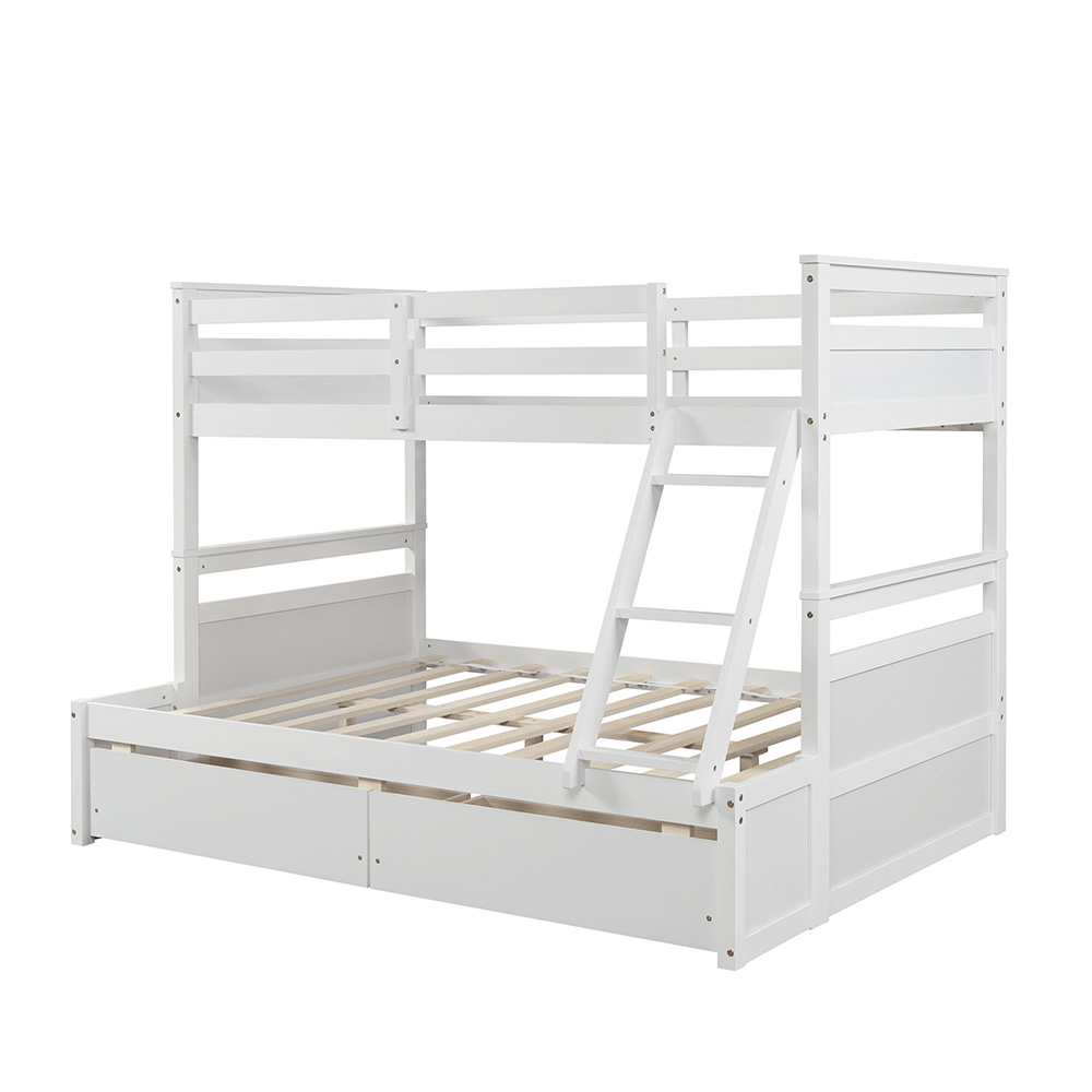 Twin-Over-Full Size Bunk Bed Frame with 2 Storage Drawers, and Wooden Slats Support, No Spring Box Required (Frame Only) - White