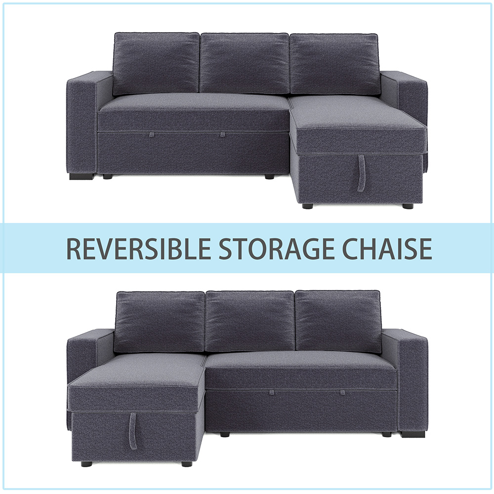 91.5" 3-Seat Pull-out Combination Polyester Sofa Bed with Storage Chaise and Wooden Frame, for Living Room, Bedroom, Office, Apartment - Gray