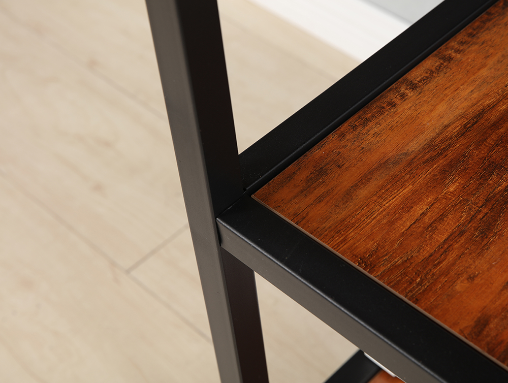 55" Home Office Computer Desk with Open Storage Shelves, Wooden Tabletop and Metal Frame - Brown