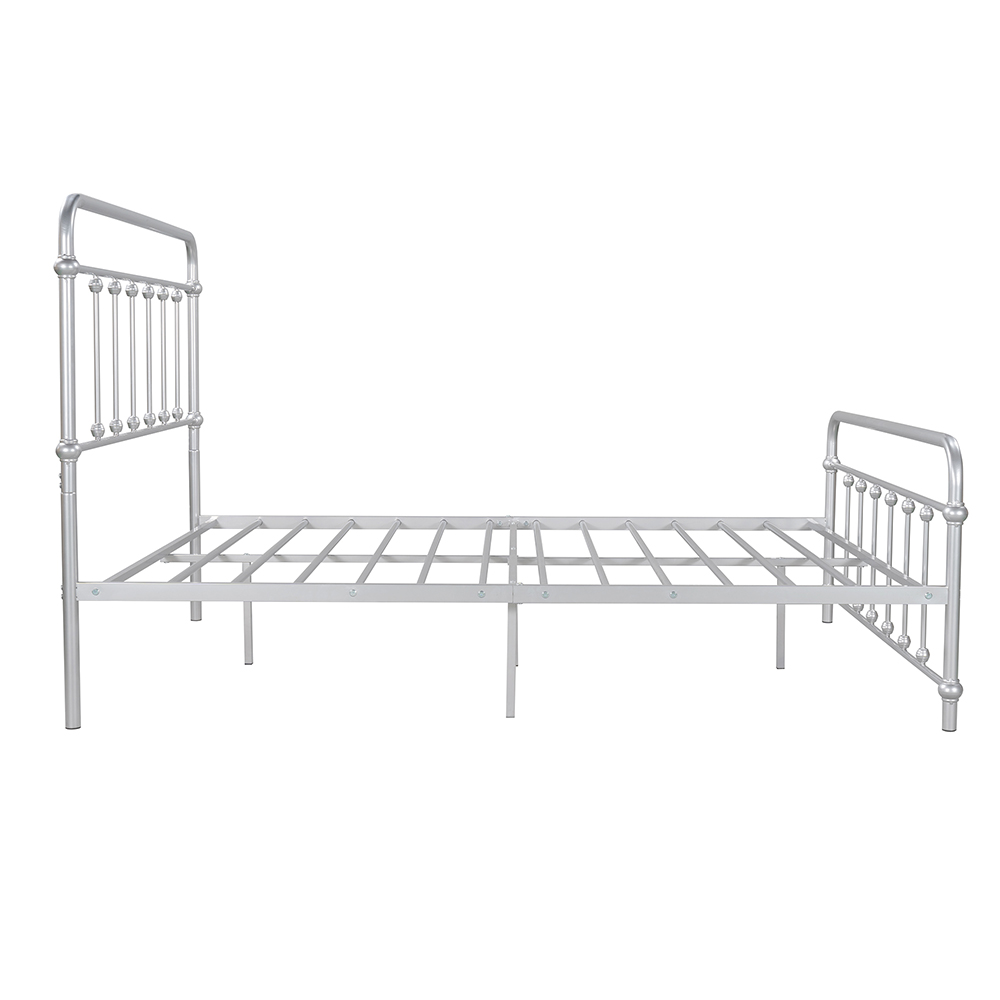 Full Size Metal Platform Bed Frame with Headboard, Footboard, and Iron Slats Support, No Spring Box Required (Frame Only) - Silver