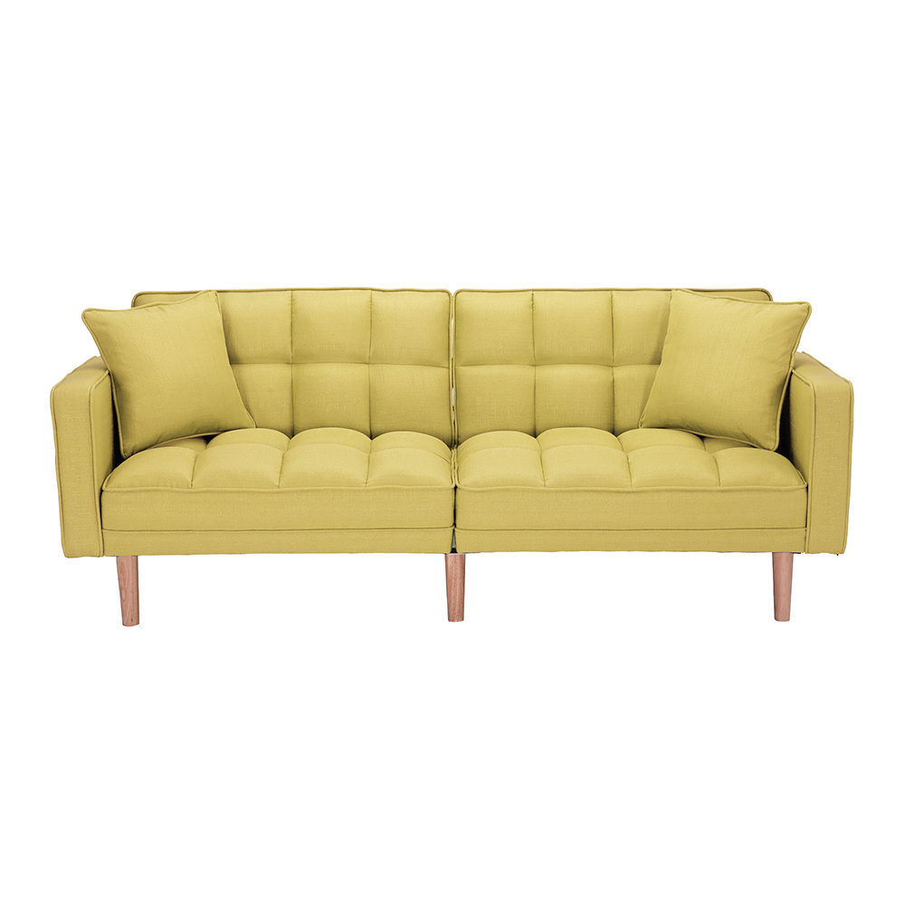 75" 2-Seat Linen Fabric Upholstered Sofa Bed, with Adjustable Backrest and Solid Wood Frame, for Living Room, Bedroom, Office, Apartment - Yellow