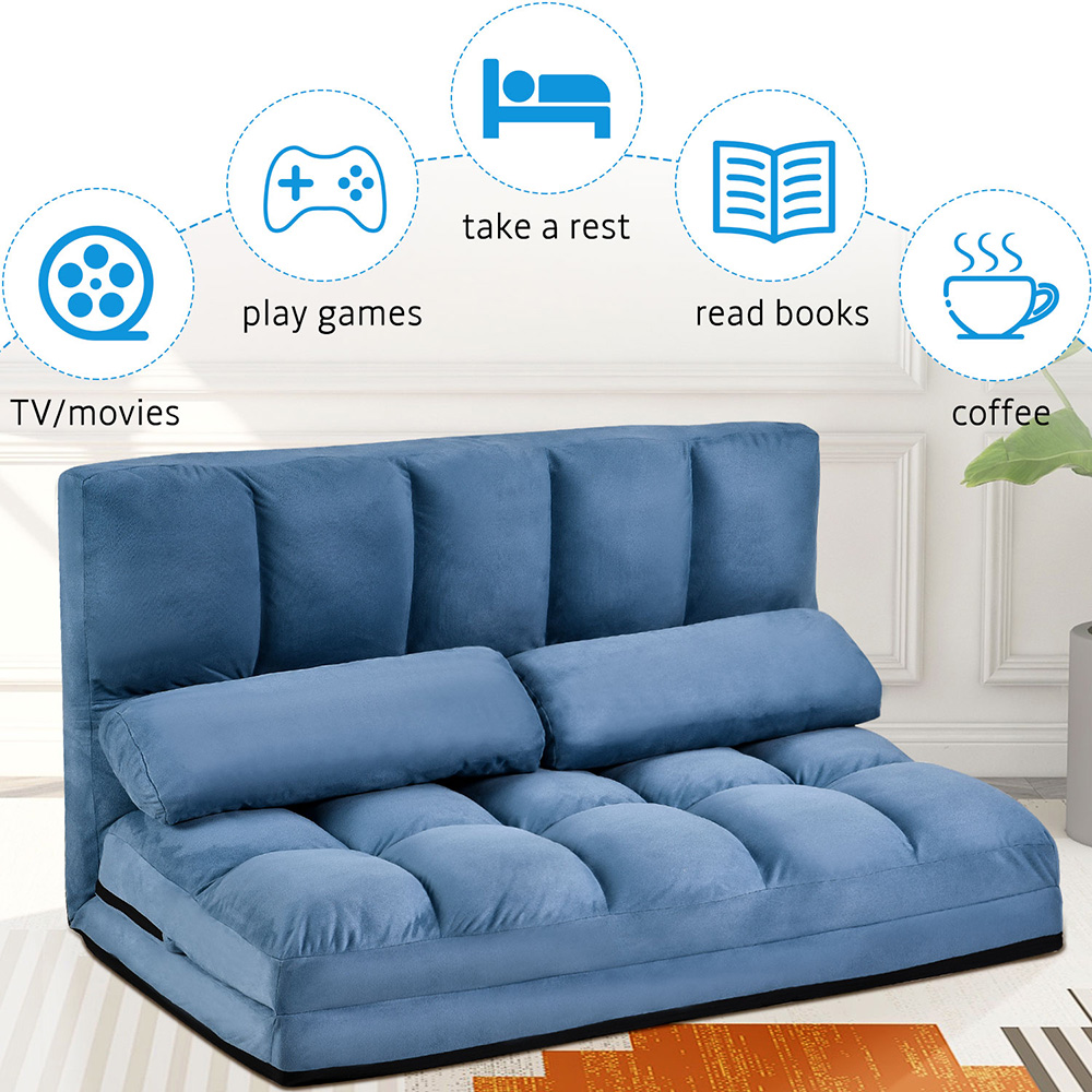71" 2-Seat Suede Floor Sofa Bed with 2 Pillows, for Living Room, Bedroom, Office, Apartment - Blue