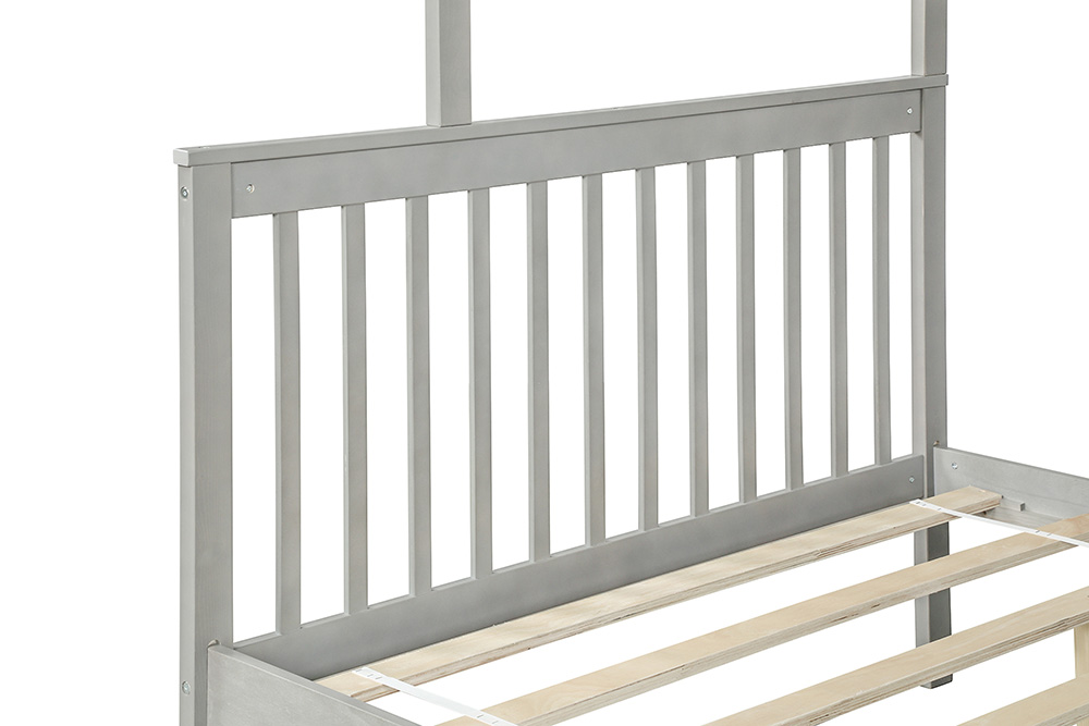 Twin-Over-Full Size Stairway Bunk Bed Frame with Trundle Bed, and Wooden Slats Support, No Spring Box Required (Frame Only) - Gray