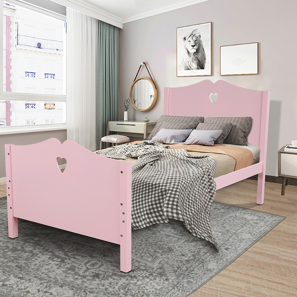 Twin Size Wooden Platform Bed Frame with Headboard, Footboard, and Wooden Slats Support, No Spring Box Required (Frame Only) - Pink