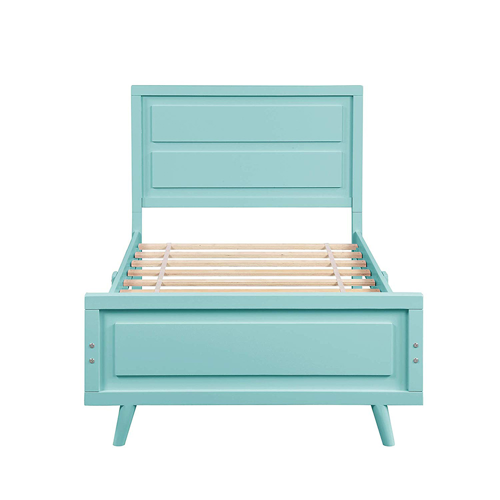 Twin Size Wooden Platform Bed Frame with Headboard, and Wooden Slats Support, No Spring Box Required (Frame Only) - Blue