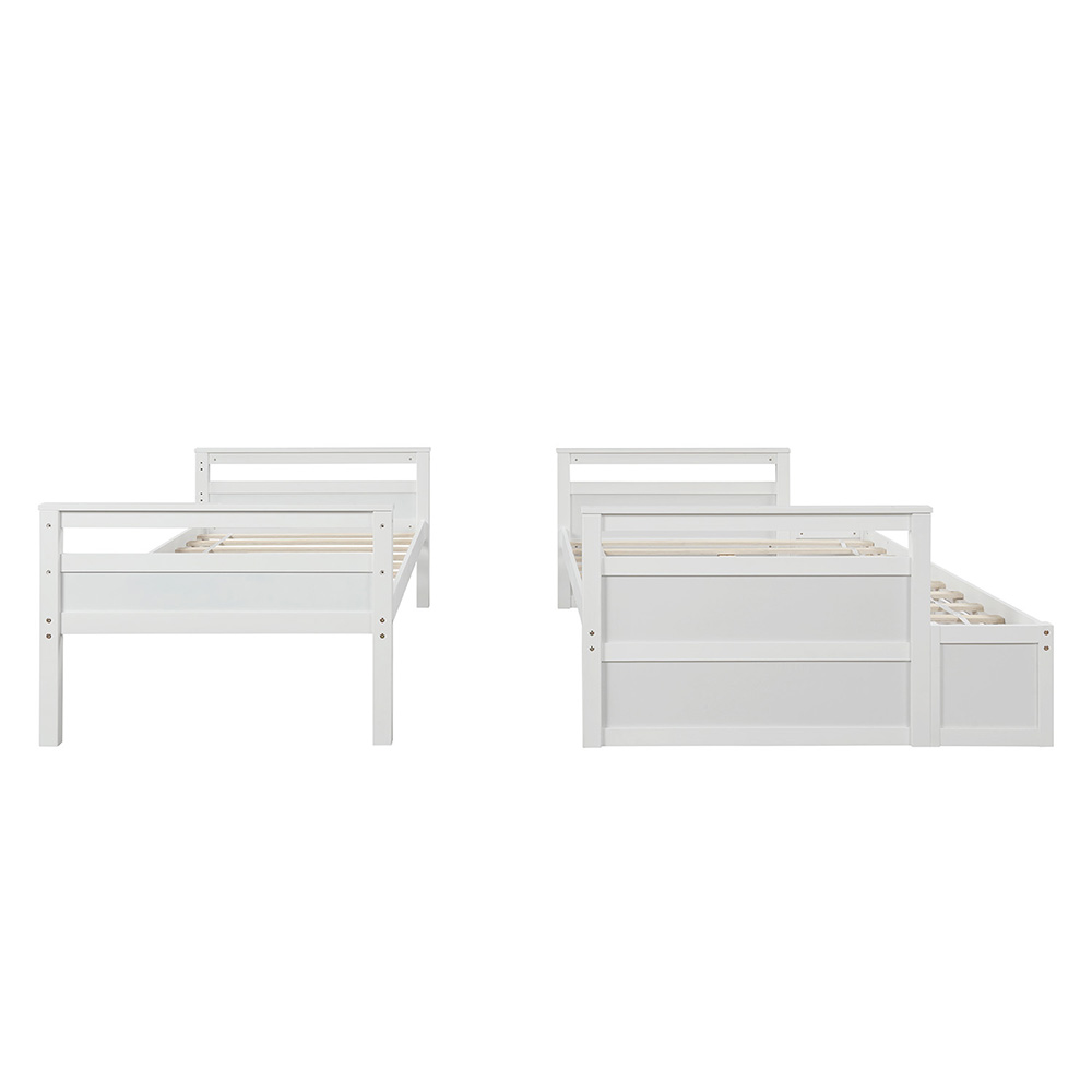 Twin-Over-Full Size Bunk Bed Frame with 2 Storage Drawers, and Wooden Slats Support, No Spring Box Required (Frame Only) - White