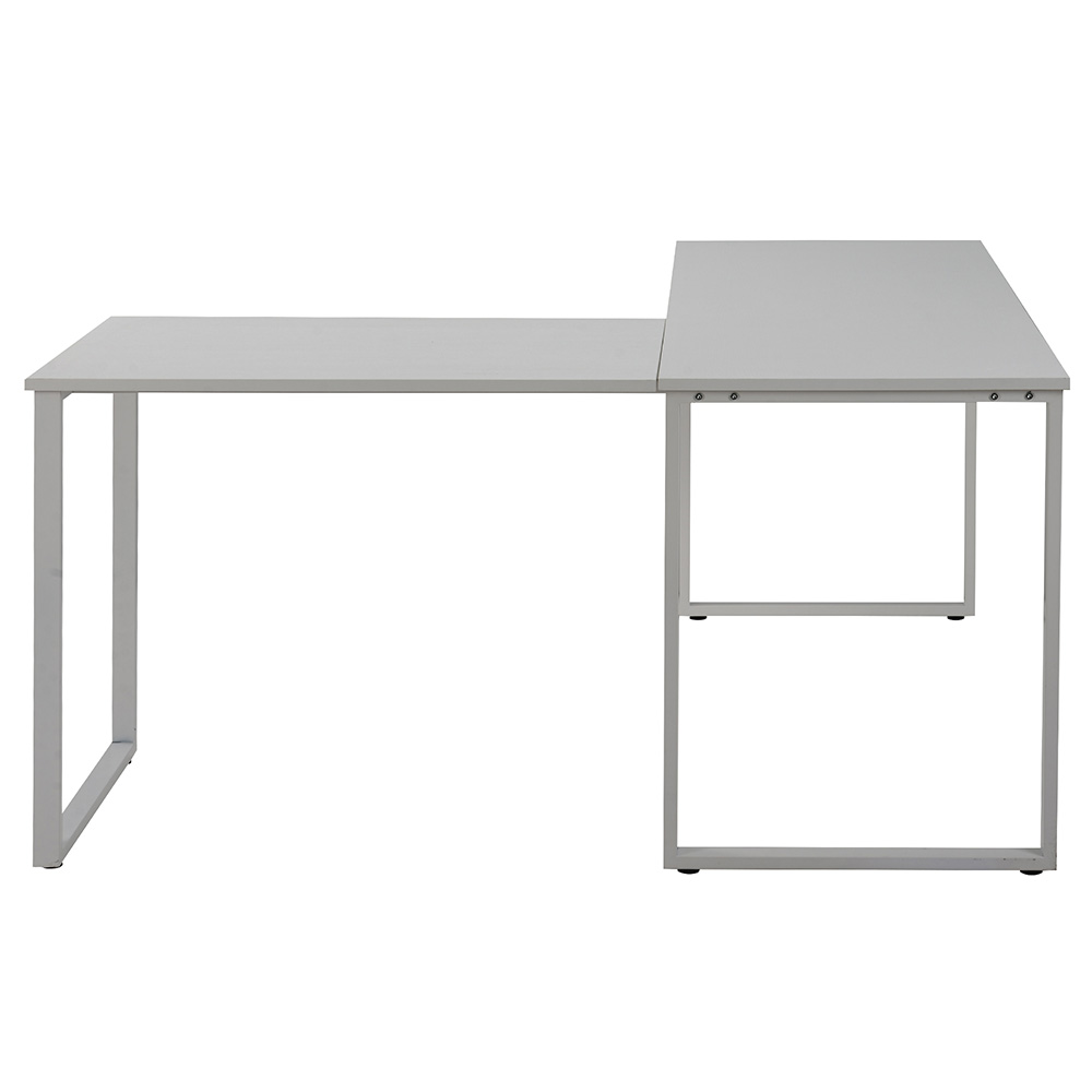 U-STYLE Home Office L-shape Computer Desk with Wooden Tabletop and Metal Legs - White