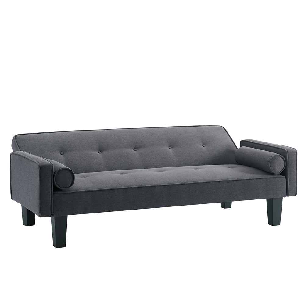 71" Linen Fabric Upholstered Convertible Sofa Bed with 2 Pillows, Removable Armrests, and Adjustable Backrest, for Living Room, Bedroom, Office, Apartment - Dark Gray