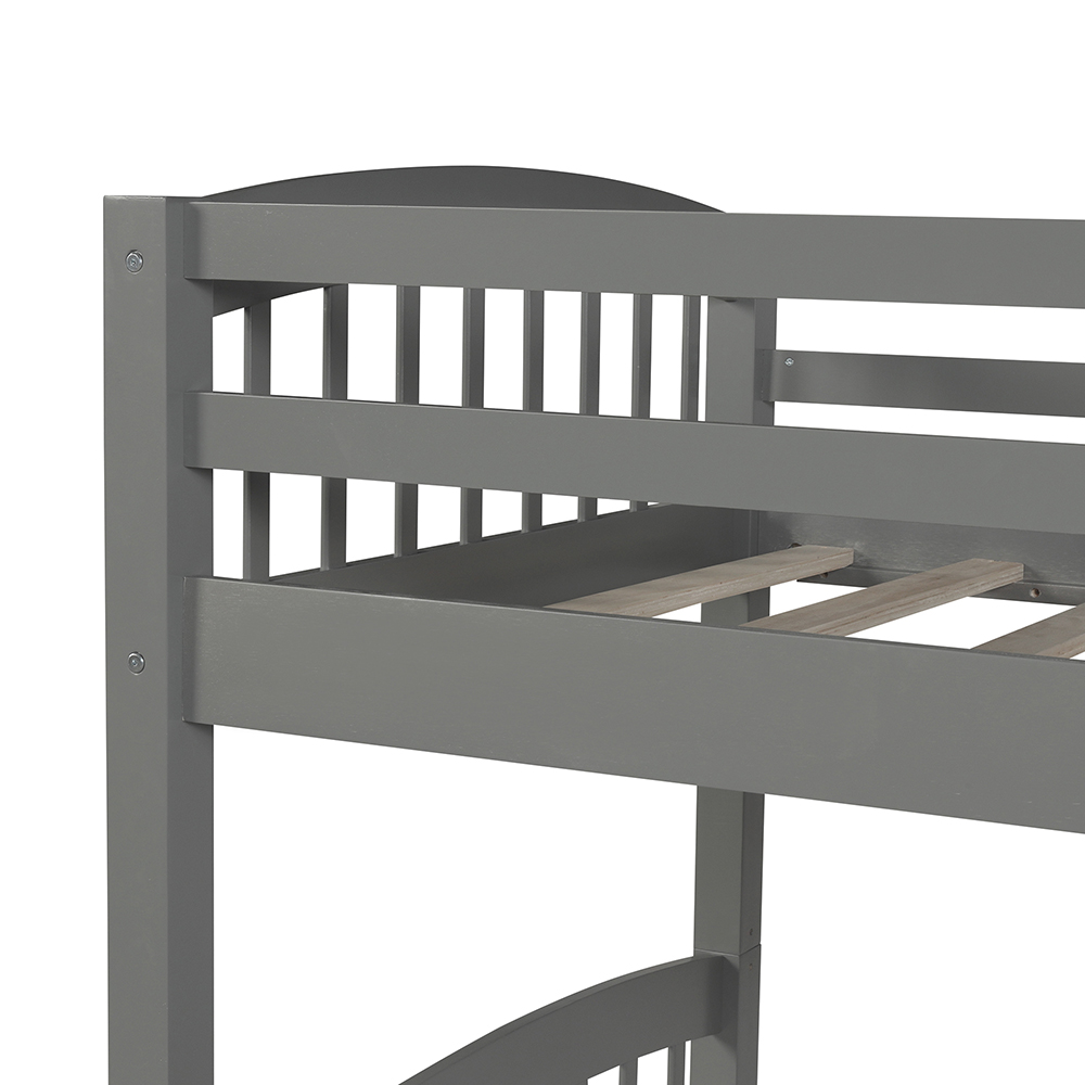 Twin-Over-Twin Size Bunk Bed Frame with Trundle Bed, and 3 Storage Drawers, No Spring Box Required (Frame Only) - Gray