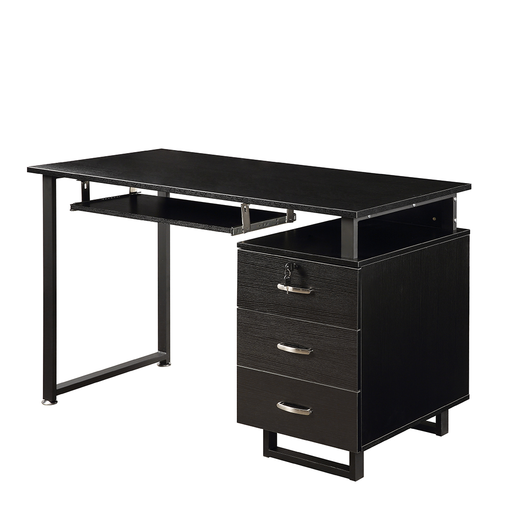 U-STYLE Home Office Wooden Computer Desk with 3 Storage Drawers and Keyboard Tray - Black