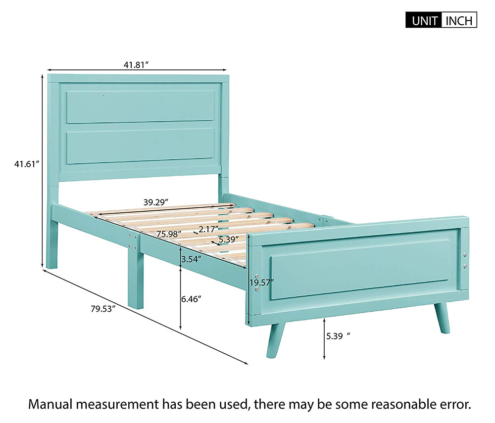 Twin Size Wooden Platform Bed Frame with Headboard, and Wooden Slats Support, No Spring Box Required (Frame Only) - Blue