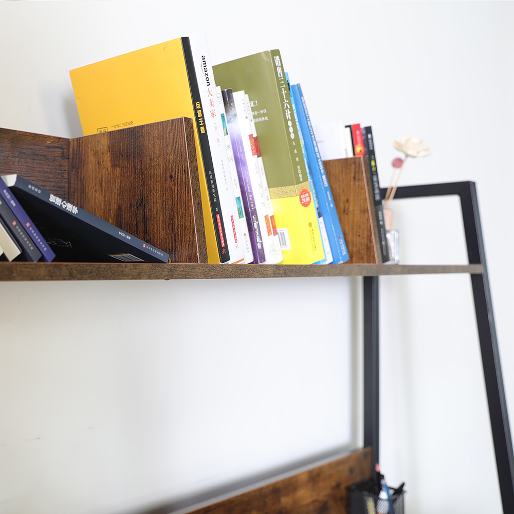 47" Home Office Computer Desk with Storage Shelves, Wooden Tabletop and Metal Legs - Walnut