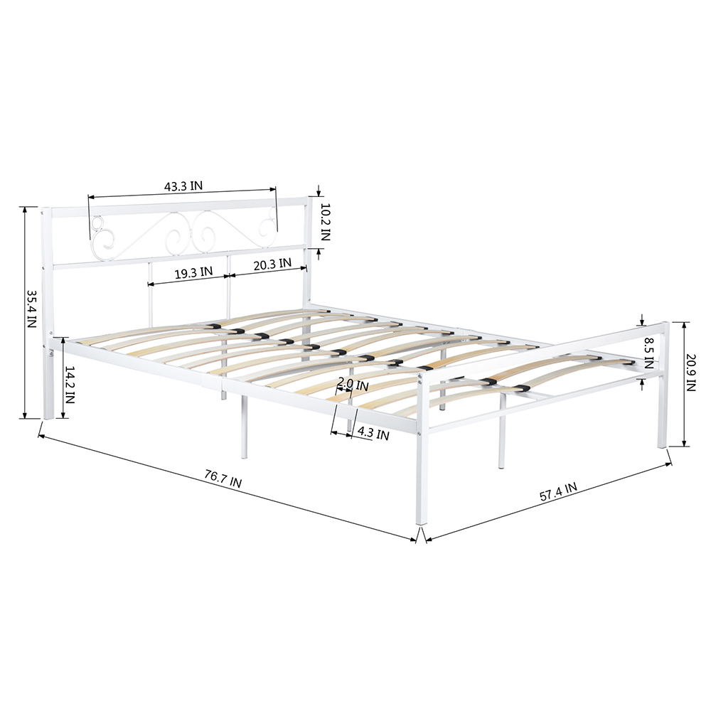 Full Size Metal Platform Bed Frame with Headboard, Footboard, and Wooden Slats Support, No Spring Box Required (Frame Only) - White