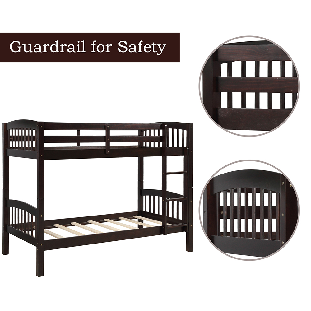Twin-Over-Twin Size Bunk Bed Frame with Ladder, and Wooden Slats Support, No Spring Box Required (Frame Only) - Espresso