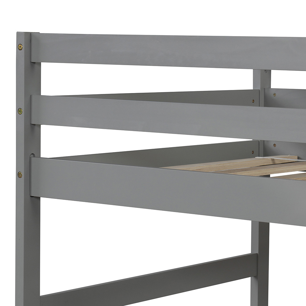 Twin-Over-Twin/King Size Wooden Bunk Bed Frame with Trundle Bed, and Storage Stairs, No Spring Box Required (Frame Only) - Gray