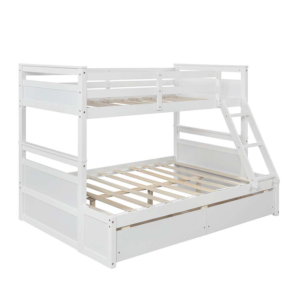 Twin-Over-Full Size Bunk Bed Frame with 2 Storage Drawers, and Wooden Slats Support, No Spring Box Required (Frame Only) - White