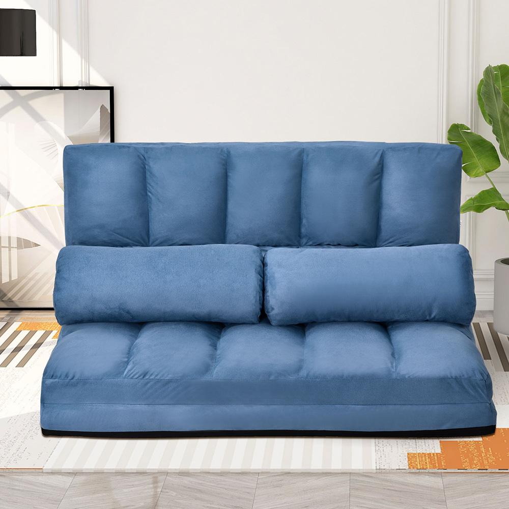 71" 2-Seat Suede Floor Sofa Bed with 2 Pillows, for Living Room, Bedroom, Office, Apartment - Blue