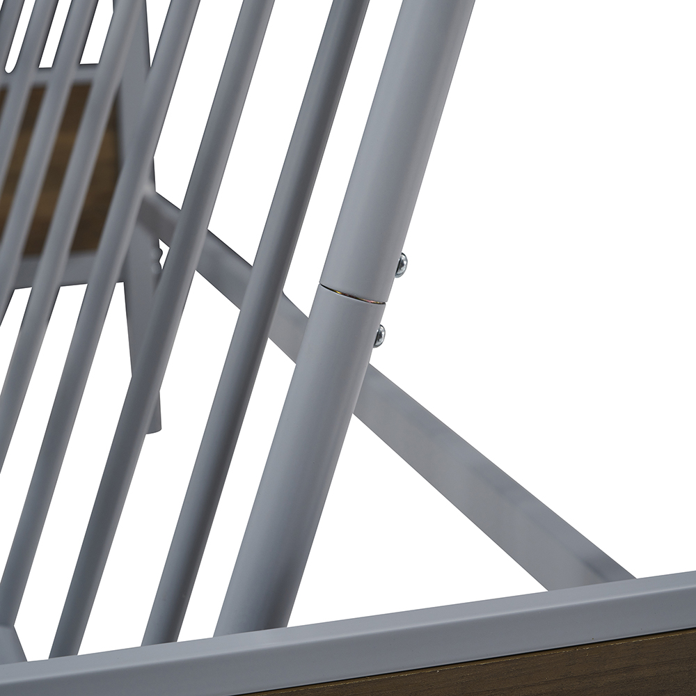 Twin-Over-Futon Size Bunk Bed Frame with Ladder, and Metal Slats Support, No Spring Box Required (Frame Only) - Gray