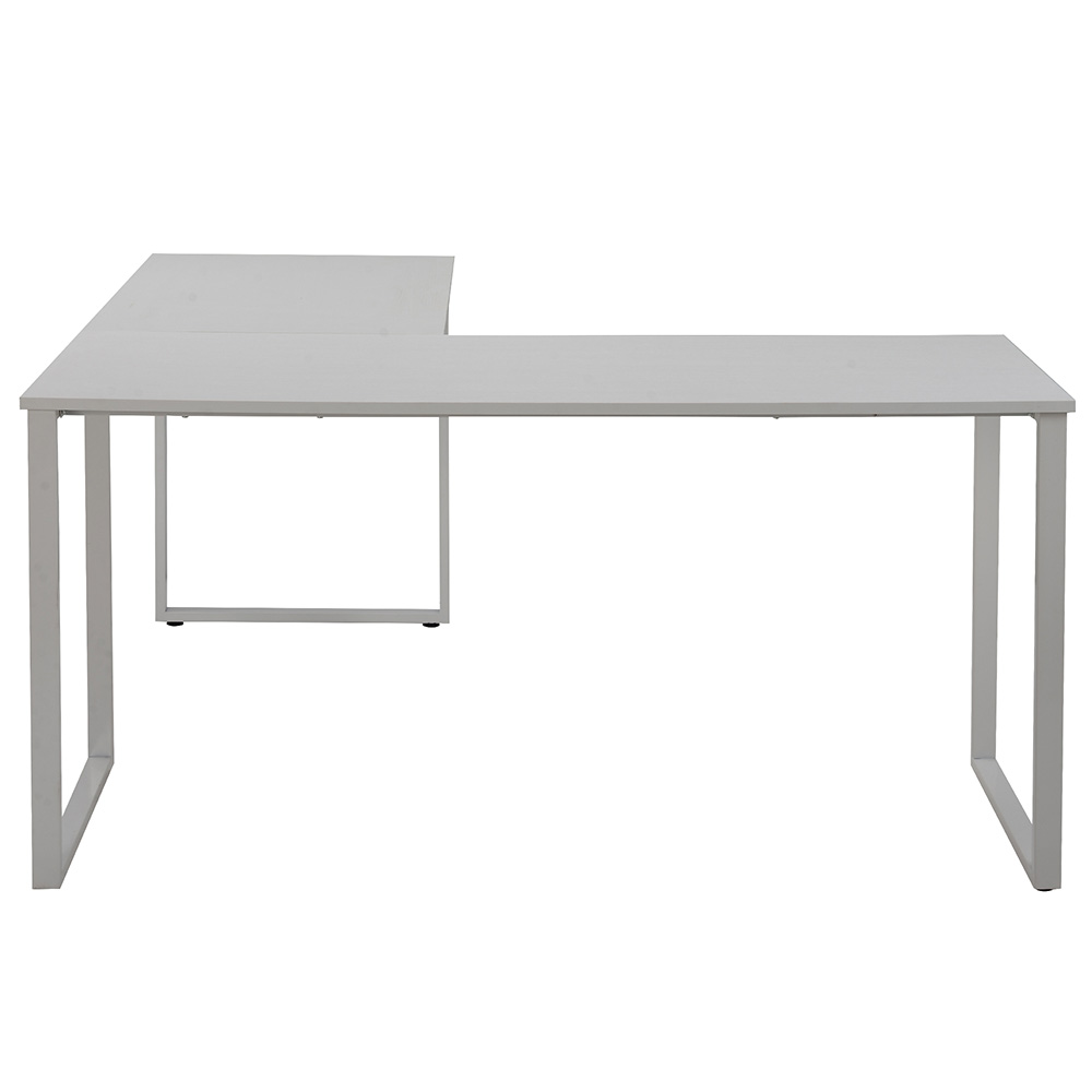 U-STYLE Home Office L-shape Computer Desk with Wooden Tabletop and Metal Legs - White