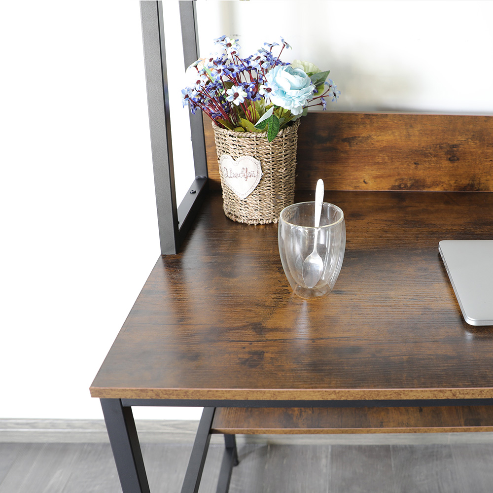 47" Home Office Computer Desk with Storage Shelves, Wooden Tabletop and Metal Legs - Walnut