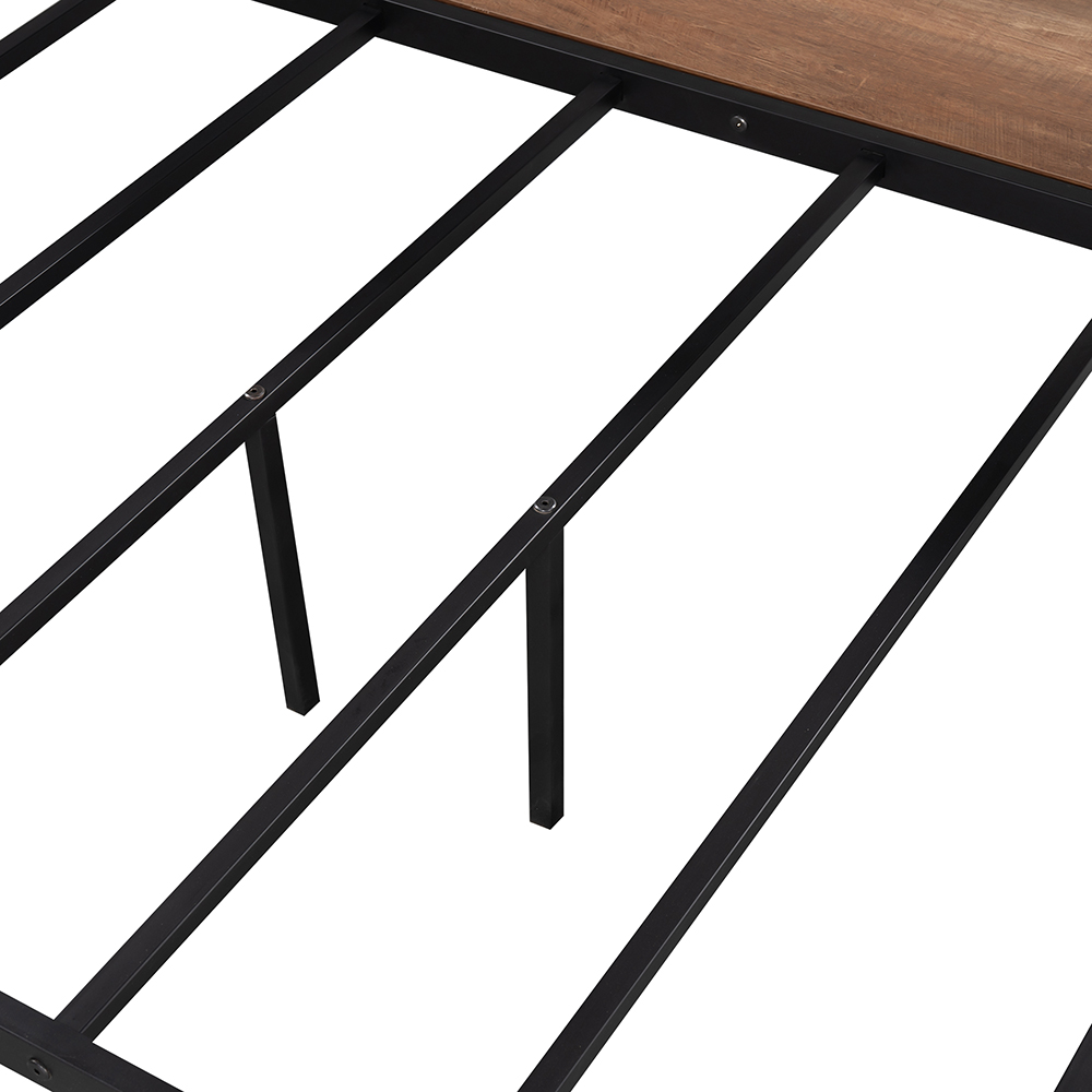 Full-Over-Twin/Full Size Bunk Bed Frame with Storage Shelves, and Metal Slats Support, No Spring Box Required (Frame Only) - Black